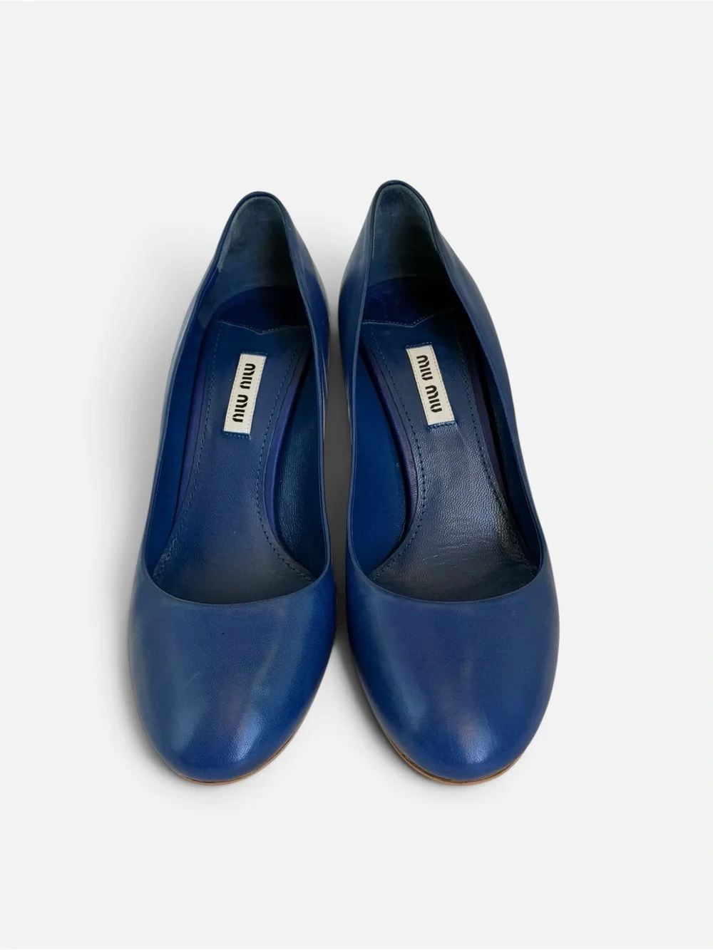 Miu Miu Blue Leather Pumps Stiletto Heels Size 38 Made in Italy w/ Box